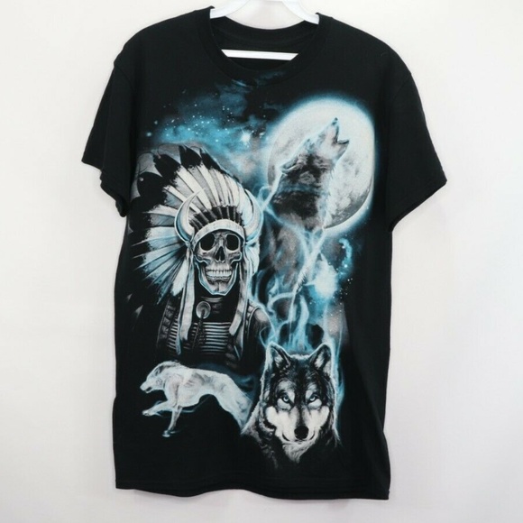 Vintage Native American Wolf Nature Shirt Black S - Picture 1 of 7